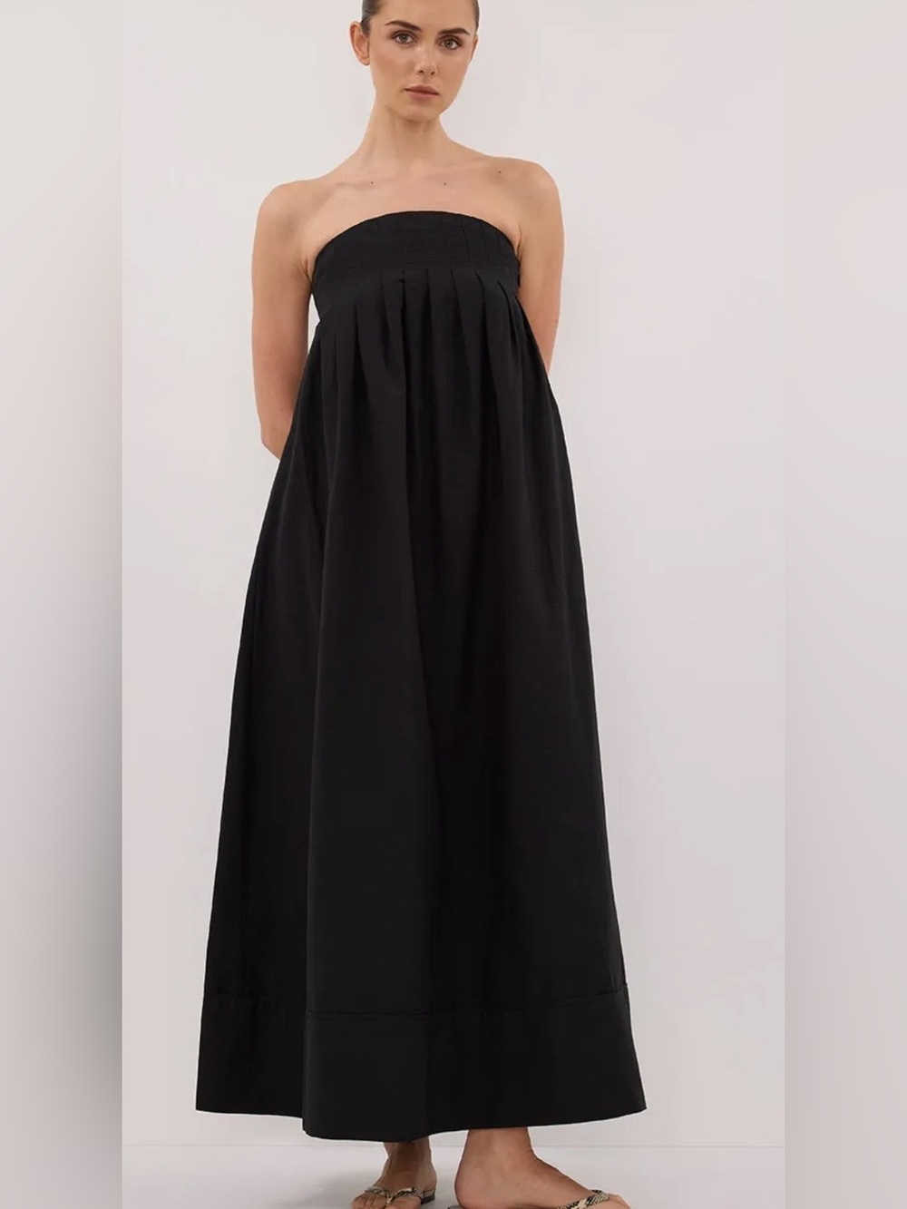 NEW DISSH Black Strapless Pleated Morgan Maxi Dress